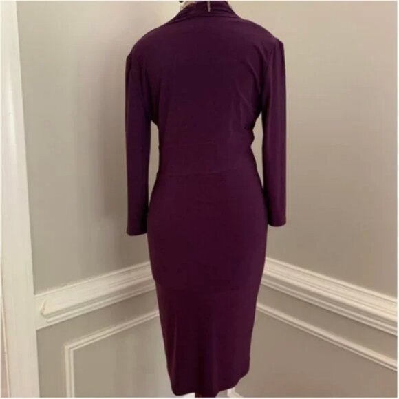 Evan-Picone Women's V-Neck Purple Cinced Waist Cocktail Dinner Dress Size 8P - Picture 3 of 7